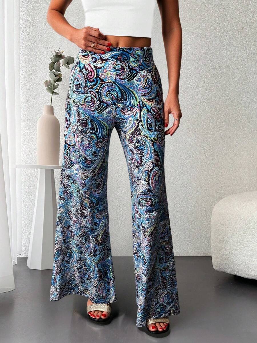 SHEIN Cottnline Pantalones de pierna ancha con estampado de paisley - Multicolor - Ver 1