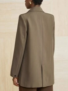 Aveloria Modichic Áo khoác Blazer nữ màu trơn hai hàng khuy phong cách công sở, đi làm, mùa thu - màu xanh lá - Xem 2
