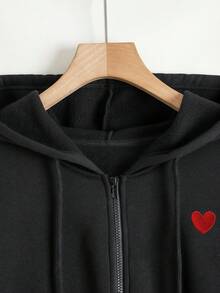 Franclia 女式秋季连帽运动衫，采用红心刺绣设计，适合外套、返校、冬季上衣、摄影、度假和旅行服装，时尚必备 - 黑色 - 查看 3