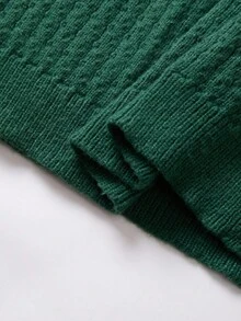 Manfinity CasualKnits 男士纯色圆领休闲百搭长袖套头毛衣，华夫格针织长袖绿色毛衣，秋冬款 - 綠色 - 查看 6