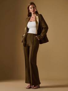 Briarwyn Women's Contrast Trim Front Button Casual Long Sleeve Blazer In Fall/Winter,Fall For Women, New Year Old Money Style - Brown - View 5