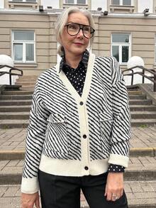 Vivie Lora Women's Casual Zebra Print Loose Cardigan, Autumn/Winter - Black and White - View 1