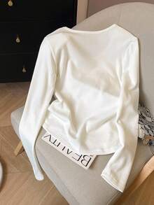 Franclia 刺绣圆领长袖 T 恤，送给朋友的礼物 - 白色 - 查看 2