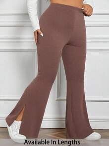 SHEIN PETITE CURVE Plus Petite 女士开衩喇叭裤 - 藕粉色 - 查看 1