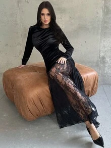 Firerie Váy maxi dài tay ôm dáng xếp nếp bằng vải nhung đen thêu ren dành cho nữ, Váy ren thêu, Váy đi làm thanh lịch, Váy phong cách Gothic cổ điển, Xuân/Thu/Đông, Thanh lịch, Đi làm, Hẹn hò, Tiệc tùng, Đám cưới, Tốt nghiệp, Biểu diễn, Hòa nhạc, Công việc, Kỷ niệm, Sinh nhật - màu đen - Xem 8
