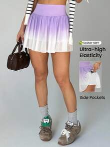 Dewbera Damen Farbverlauf Hoher Taille Taschen Sport Skorts