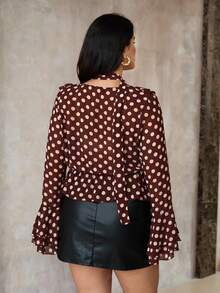 Roveilla Camicetta elegante e alla moda con scollo a V e stampa a pois per donne taglie forti - Castano - Visualizzare 2