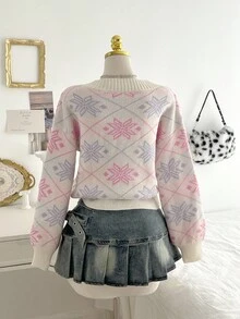 Elamini 宽松时尚女士雪花圣诞毛衣 - 彩色 - 查看 2