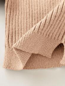 SHEIN 2pcs Baby Girl Cute Brown Bow Knit Sweater & Elastic Waist Bell-Bottom Pants Set, Autumn/Winter