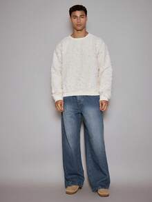 Musero Suéter de cuello redondo oversize con efecto desgastado y desgarrado, de manga larga, para otoño/invierno