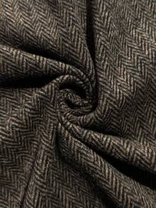 Roveilla 大码女式新款长款撞色拼接翻领羊毛大衣外套，优雅时尚外套 - 棕色 - 查看 9