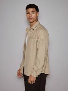 Musero 长袖基础款修身纽扣衬衫，前开衩口袋设计，时尚百搭/冬季 - 灰色 - 查看 3