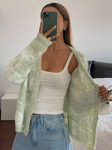 Livesso Women's Autumn Cashew Flower Ombre Cardigan