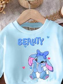 Bộ 2 món/Bộ đồ cho bé gái dễ thương thường ngày hình thỏ Lulu, in chữ, áo nỉ dài tay cổ tròn màu xanh dương và quần legging, trang phục thu/đông, thoải mái, kiểu dáng nhiều lớp, phù hợp cho bé gái, phong cách trẻ trung thời trang - Nhiều màu - Xem 3