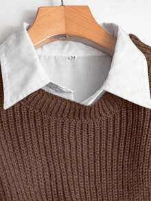 GlowEve 女士休闲时尚拼布二合一短款毛衣和毛衣裙套装，秋季 - 紫紅色 - 查看 6