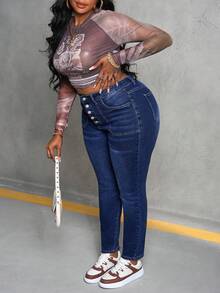 SHEIN SXY Quần Jeans Nữ Cỡ Lớn Quần Jeans Co Giãn Ngực Ôm Gợi Cảm Quần Jeans Xanh Quần Áo Mùa Thu Quần Jeans Nữ Cong Quần Jean Buộc Dây Quần Jeans Nữ Quần Jeans Cong Quần Jeans Nữ Cạp Cao/Quần Jeans Nữ Mùa Đông Cạp Cao - Rửa tối - Xem 4