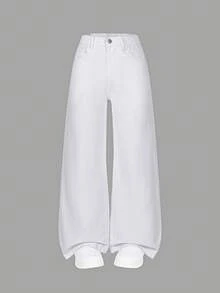 Sweetra Young Tween Girls Casual Fashion Light Blue Denim Color Butterfly Print Loose Wide Leg Relaxed Fit Comfortable Daily Versatile Washed Denim Pants Pink Bow Jeans Pants Y2k