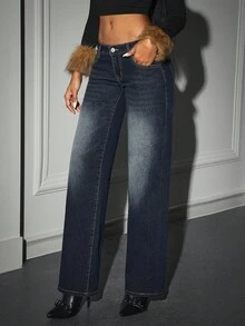 Jeanoix Blugi damă cu buzunare, largi, casual, versatili, cu picior larg - Albastru - Vizualizare 3