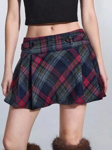 ROMWE Avant Váy ngắn Jacquard kẻ sọc Scotland Giáng sinh dành cho nữ - Nhiều màu - Xem 1