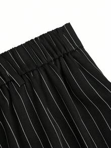Sweetra Plus Size Striped Pocket Drawstring Loose Straight Leg Pants Fall Cloth For Women - Black and White - View 3