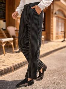 Manfinity VCAY Men's Striped Print Pocket Casual Fashion Suit Pants - Black - View 5