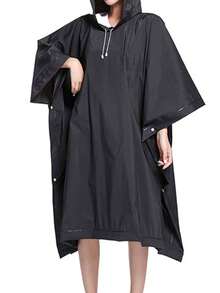 1pc Heavyweight Waterproof EVA Hiking Raincoat, Multifunctional Unisex Hooded Rain Poncho For Hiking, Camping, Outdoor Activities - Black - View 3