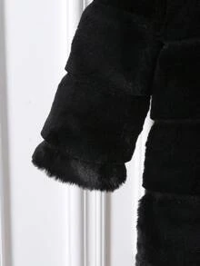 Genkimix Kids Girls' Elegant Black Fluffy Long Sleeve Hooded Warm Windbreaker Jacket, Suitable For Pairing With Turtleneck Sweaters In Autumn/Winter Fall