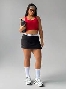 Rhythm Era 大码纯色宽肩带无袖短款合身休闲运动文胸 - 酒紅色 - 查看 6