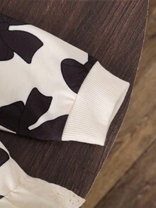 SHEIN Baby Girls' Butterfly Print Sweatshirt With Embroidered Ruffle Hem Fall Winter - Black - View 5