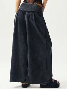 Bohemela Women's Casual Solid Color Knit Loose Wide-Leg Washed Sweatpants