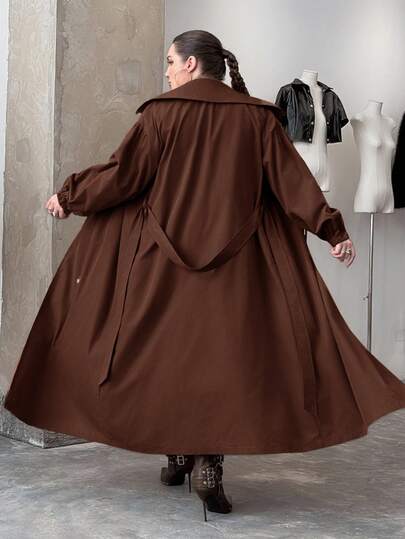 SHEIN EZwear 大码时尚通勤加长风衣女士秋冬装