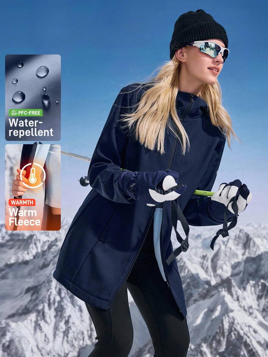 In My Nature Femeii culoare solidă lungime medie cu glugă casual în aer liber Windbreaker schi ținută femei ținute de zăpadă pentru femei femei jachetă de schi femei haine de schi femei jachete sport femei