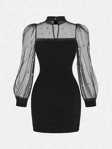 Pitira Tween Girls Partywear, Black Velvet Knit Sequin Mesh Glamorous Dress, Suitable For Halloween, Christmas, Spring Festival, Elegant Party, Gathering Black Dress For Tweens Girl Mesh Dress Tween Girl Tight Dress Black Birthday Dress For Kids 10 Years Old - Black - View 2