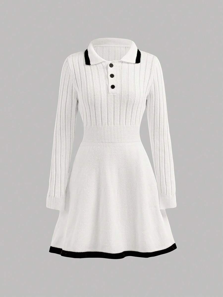 SHEIN Girlism 少女长袖针织休闲连衣裙，秋冬甜美风