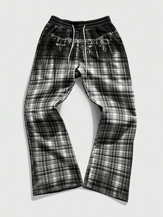 Street Life Herren Jogginghose mit Kordelzug in der Taille, karierter Tasche und weitem Bein