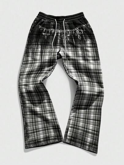 Street Life Pantaloni casual da uomo con vita con coulisse, tasche e fantasia a quadri