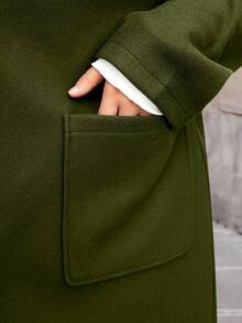 Calvaya Plus Size Women Solid Color Lapel Collar Drop Shoulder Long Sleeve Casual Jacket, Autumn/Winter - Army Green - View 5