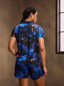 Powerista Women's Letter Print Short Sleeve T-Shirt And Shorts Sports Suit Active Wear Sets Short Sleeve - Blue - View 2