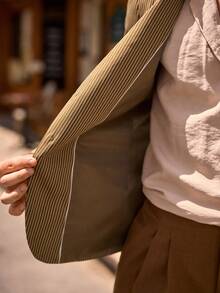 HIMLAND Men's Casual Slim Fit Vertical Striped Blazer, For Fall Winter - Multicolor - View 6