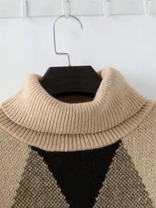 Linhara Conjunto de 2 piezas para mujer talla grande: Suéter de punto con cuello de cuadros romboidales + Pantalones - Multicolor - Ver 3