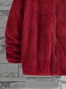 SHEIN Tween Boy Hooded Thermal Lined Zip-Up Jacket, Comfortable Thicker Outerwear Fall Winter