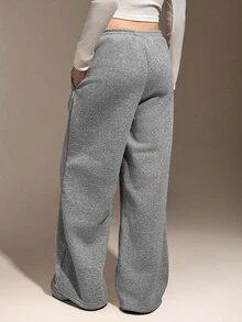 Hanevo Teenager Mädchen Lässige Streetstyle Basis Hose mit Buchstaben Muster in Grau meliert - Grau - Übersicht 2