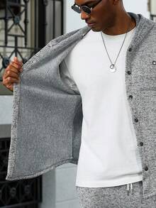 Manfinity Homme 1 套前扣连帽运动衫和口袋运动裤，纯色针织套装 2 件套保暖运动服套装，秋季服装