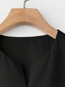 GlowEve 女士休闲纯色短袖衬衫，夏季百搭 - 黑色 - 查看 3