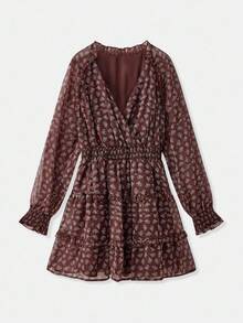 浪漫花卉印花迷你连衣裙，荷叶边细节秋季女装秋季连衣裙秋季女装秋冬 - 彩色 - 查看 6