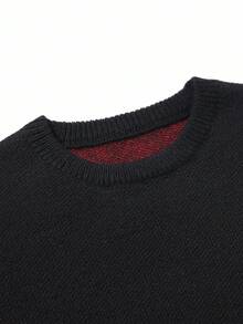 Manfinity EMRG 男士休闲字母图案圆领长袖毛衣，日常穿着，秋冬 - 黑色 - 查看 4