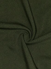 Slaydiva 大码女式基本款休闲秋冬圆领长袖紧身针织罗纹棕色上衣T恤 - 軍綠色 - 查看 9