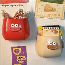 Cute Magnetic Big-Mouth Pen Holder - DIY Desktop Storage Box, Office Decor, Refrigerator Door Hanging Storage Back To School - Multicolor - View 1