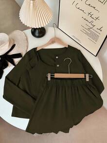 Franclia 3 PiecesCasual Everyday Matching Camisole, Cardigan, And Elastic Waist Straight Pants Knit Set For Women, Autumn/Winter - Green - View 5