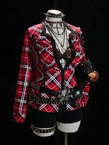 Sunspun Christmas Plus Size Women Casual Grommet Ribbon Decor Plaid Long Sleeve Shirt - Multicolor - View 4